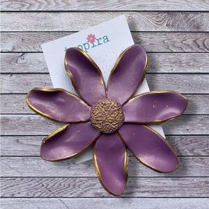 Purple Oversized Flower Brooch with Gold Accents